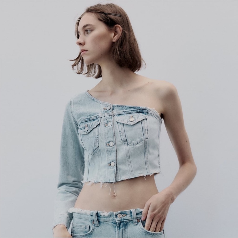 Zara Asymmetric Denim Top